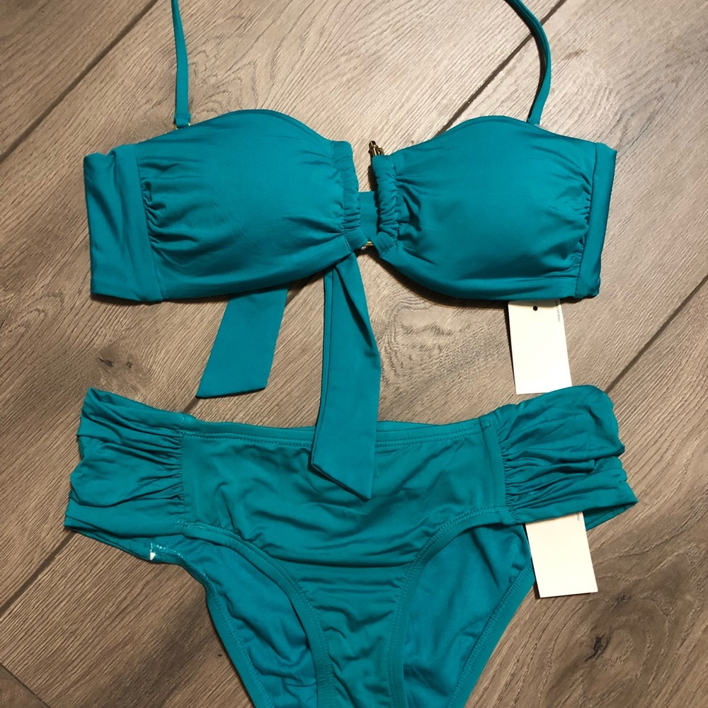 Teal Strapless Bikini Set